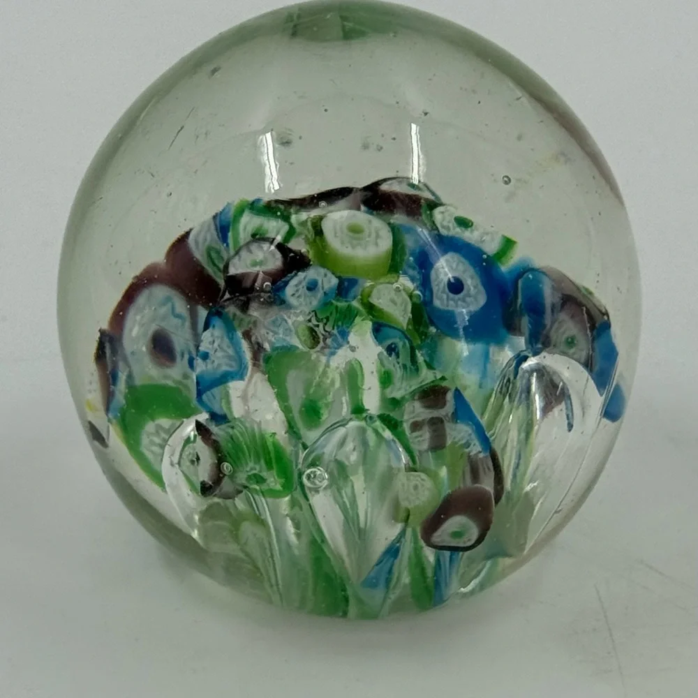 Art Glass Globe Paperweight Pink & Blue‎ Base 3” 14 Ounce Vintage